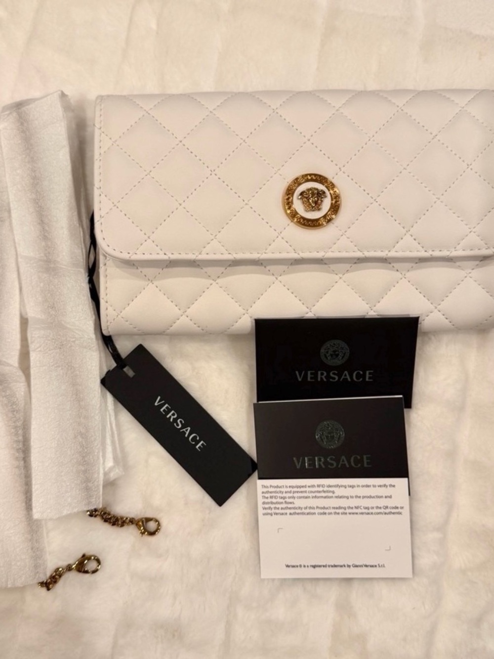 Versace White Quilted Wallet on Chain - Picture 3 of 11
